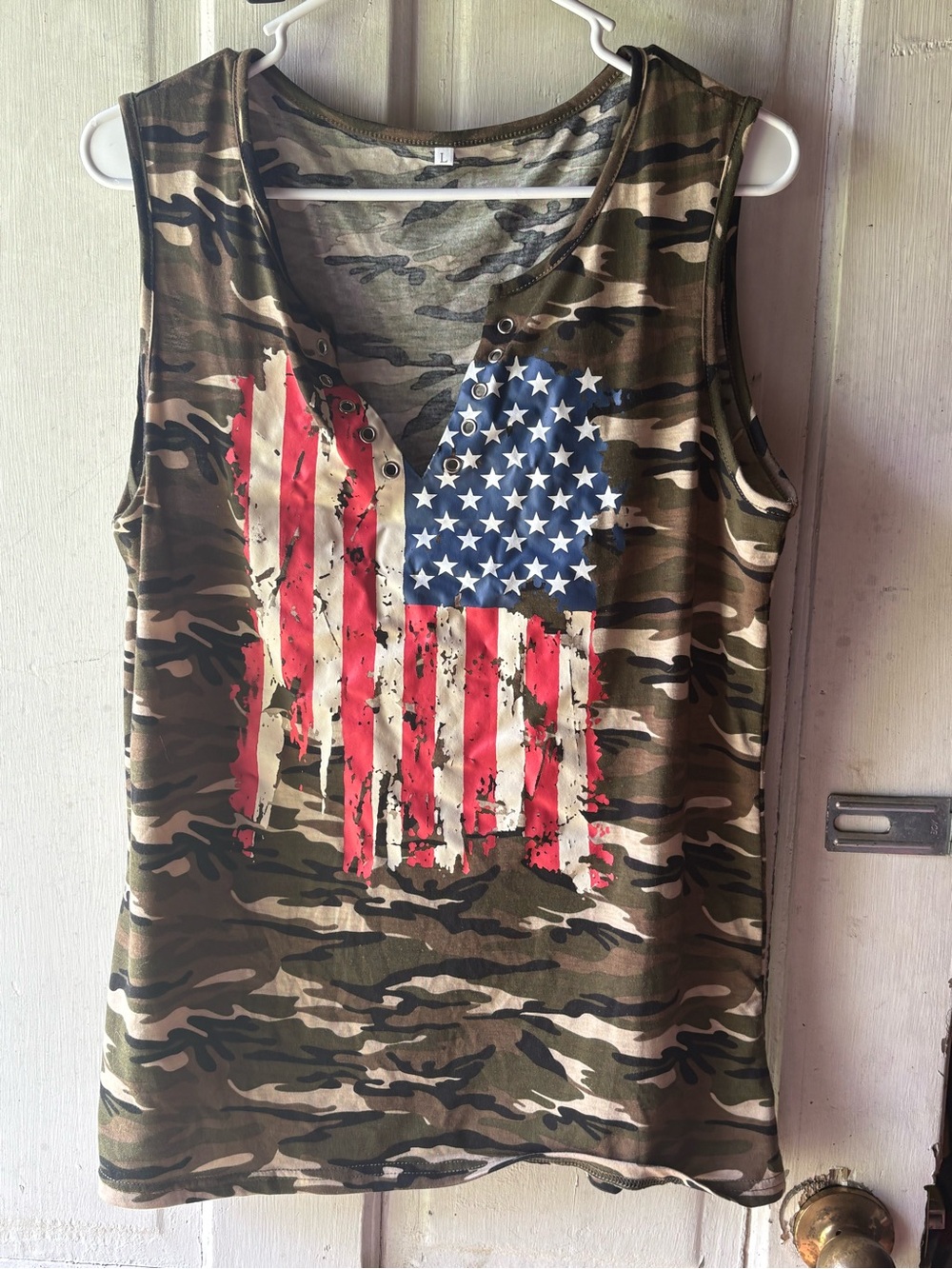 Camouflage top with American flag Fourth of July summer Large L